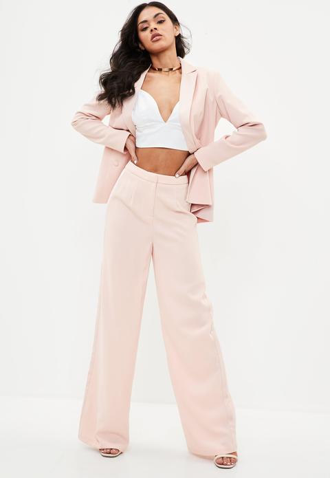 Pink Satin Stripe Wide Leg Trousers