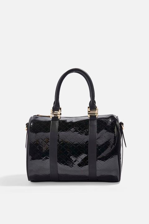 Womens Madrid Medium Patent Bowler Bag - Black, Black