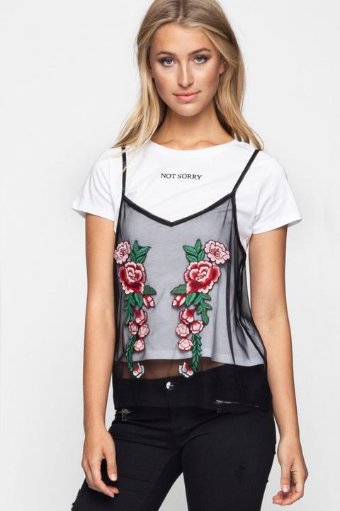 T-shirt Bianca Con Top In Retina Trasparente