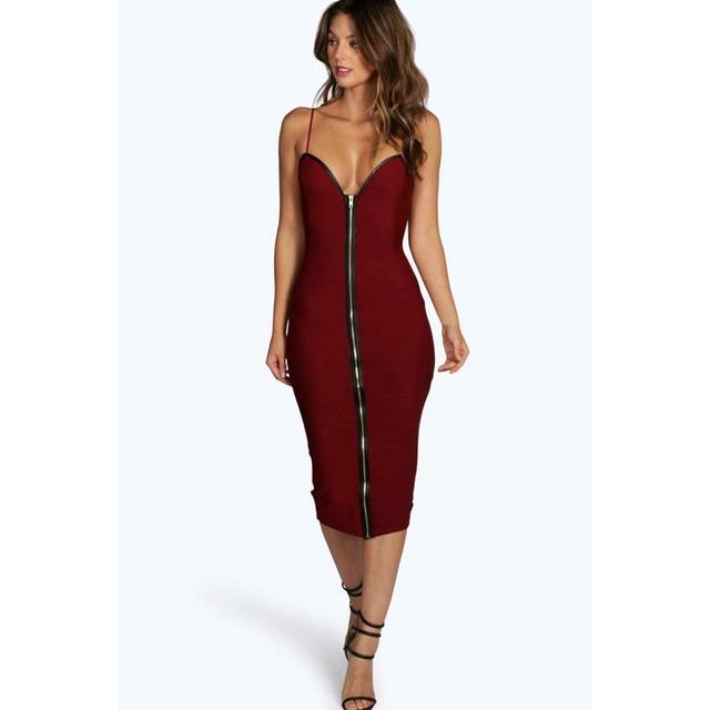 bandage zip through midi bodycon dress