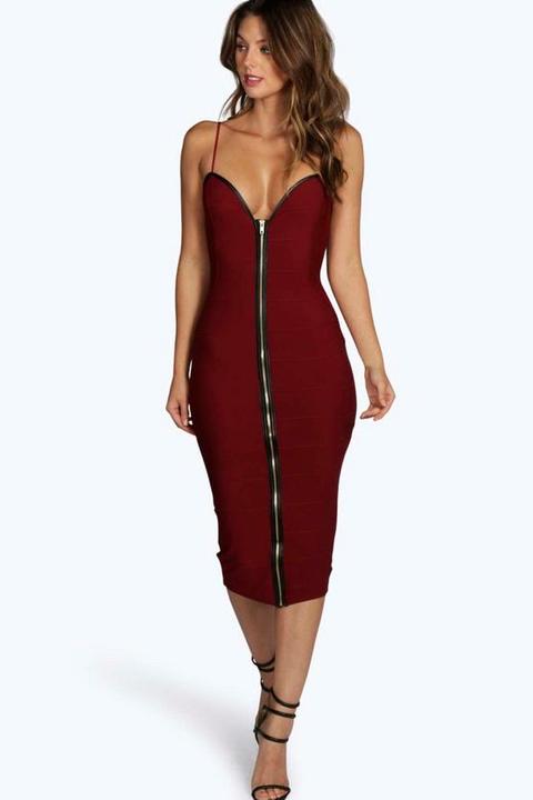 bandage zip through midi bodycon dress