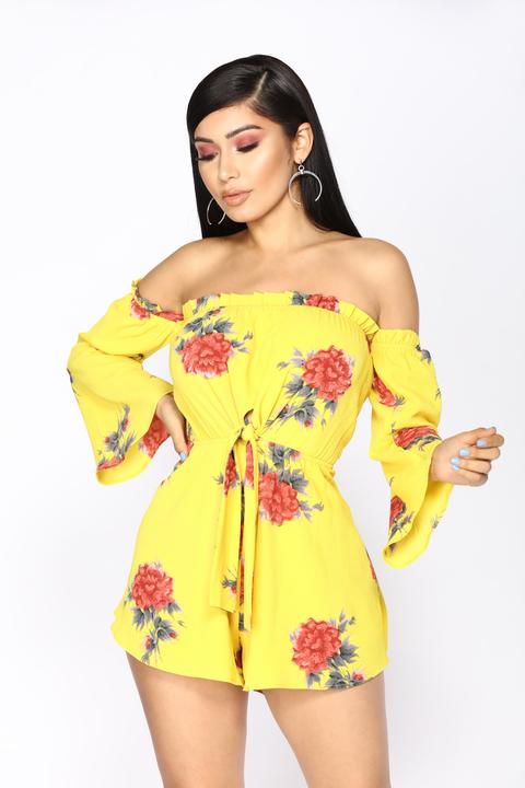 Sun Valley Floral Romper - Mustard