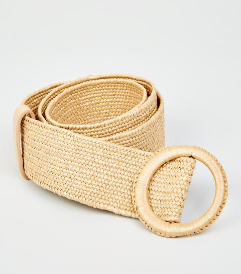 Stone Woven Straw Effect Stretch Waist Belt New Look