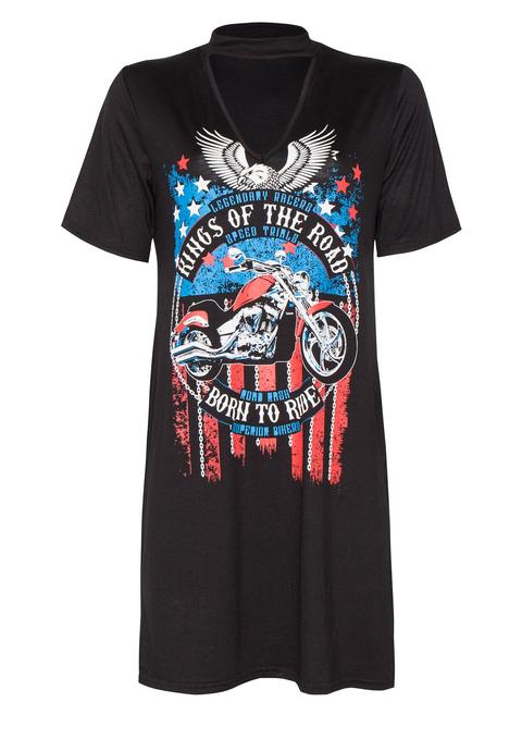 Axl Black Born To Ride Choker Neck Printed T Shirt Dress