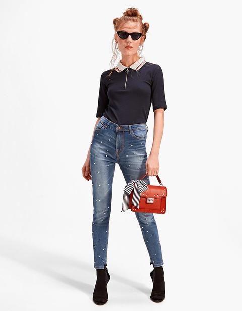 Pantalón High Waist Denim Perlas