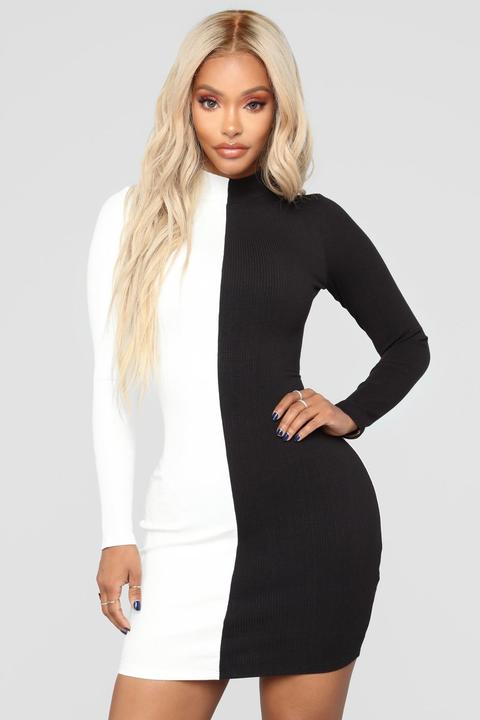 Fashion nova black 2024 and white dress