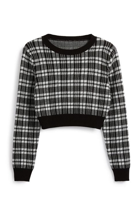 Grey Check Crop Jumper