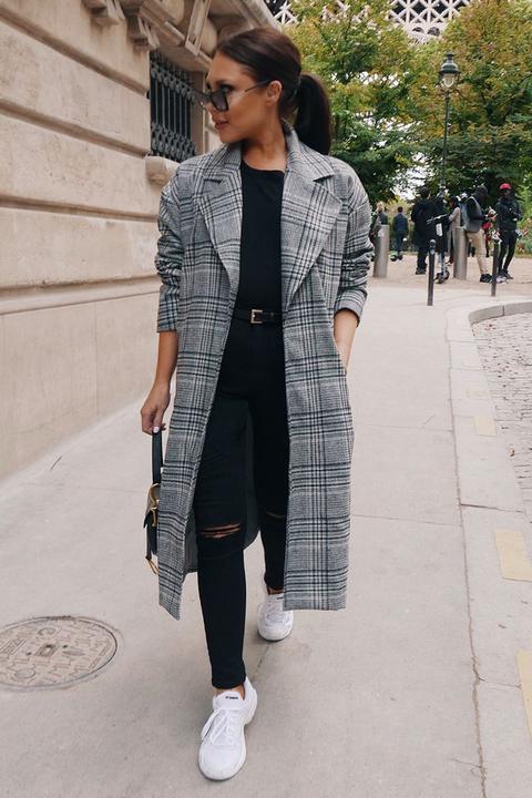 Grey Coats - Lorna Luxe 'borrowed His' Check Tailored Grey Coat