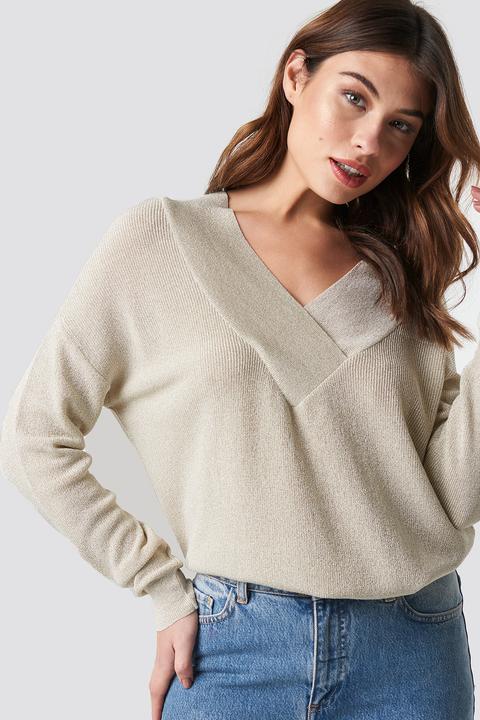 V-neck Silvery Pullover Beige