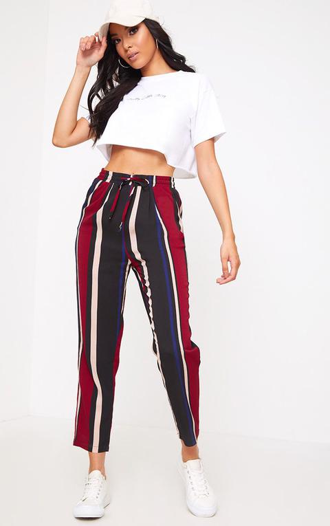 Burgundy Stripe Casual Trousers