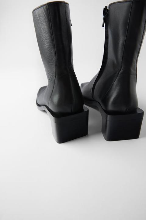 Heeled Leather Square Toe Ankle Boots 