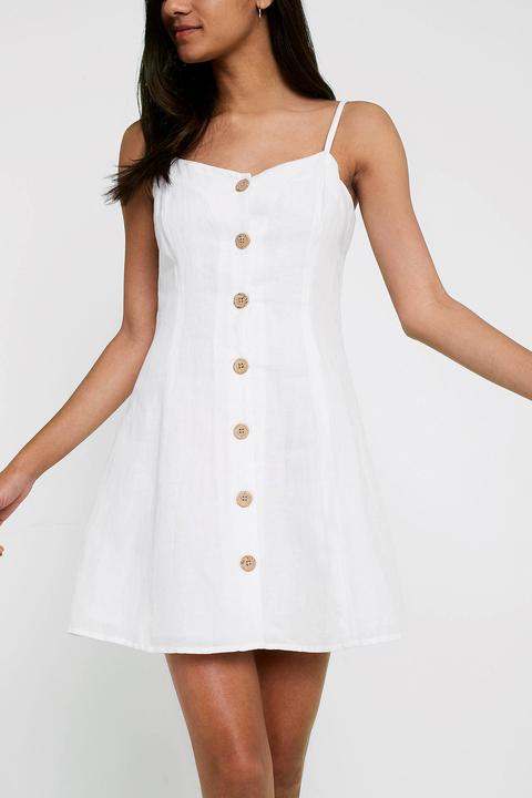 Uo White Ladder Back Linen Mini Dress - Womens L