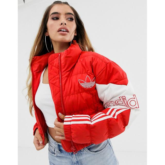 progresivo Gran engaño Cerdito Adidas Originals Cropped Puffer Jacket In Red de ASOS en 21 Buttons