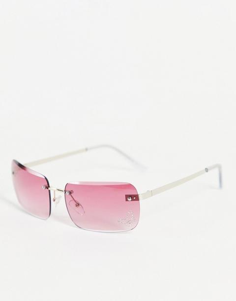 Asos Design Rimless Butterfly Embellished Pink Lens Sunglasses In Pink