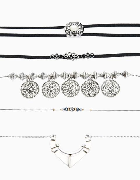 Set 5 Choker E Collane Grigio