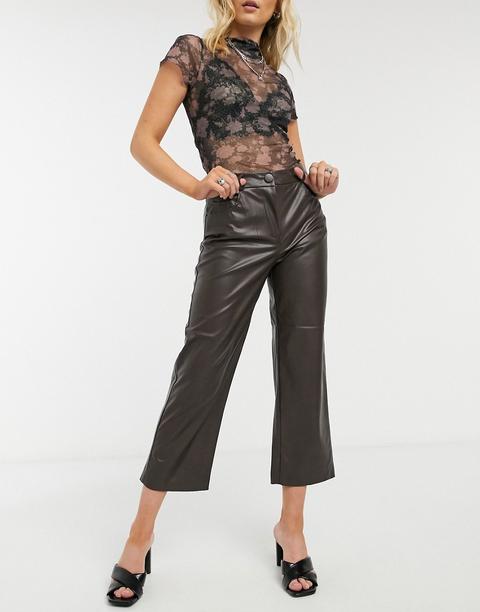 Only Faux Leather Trousers In Brown