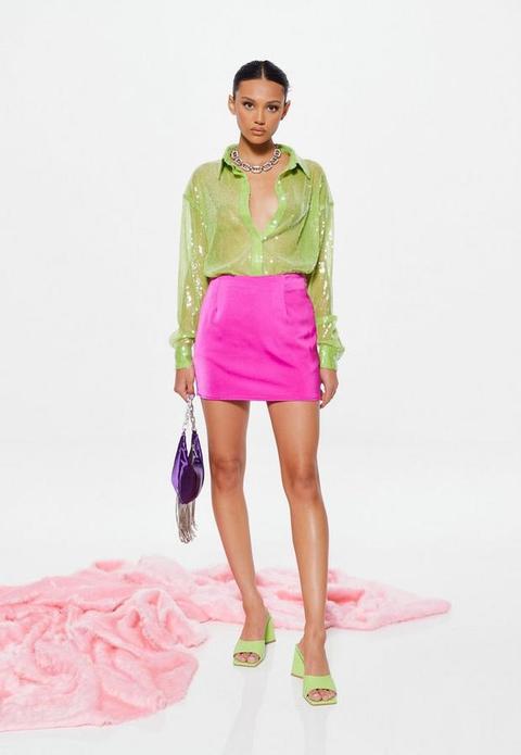 Lime Sequin Oversized Shirt, Lime