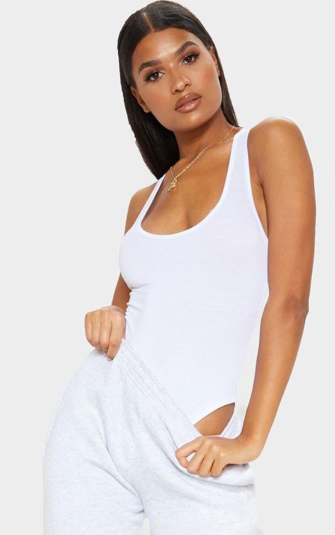 Basic White Racer Back Bodysuit, White