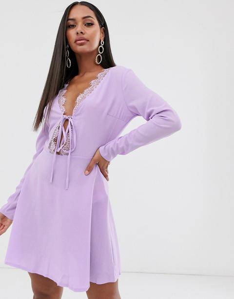 Vestido Skater Con Ribete De Encaje En Lila Missguided-violeta