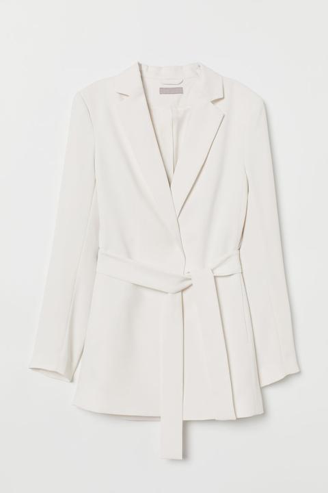 Blazer Mit Bindegürtel - White - Damen