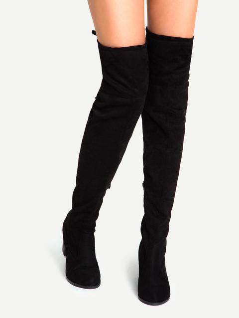 Botas Por Encima De Rodilla De Antelina Con Cordón Negro