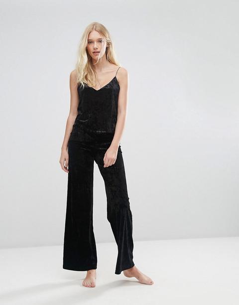 Pantalón De Pijama Palazzo En Terciopelo Negro De Boux Avenue