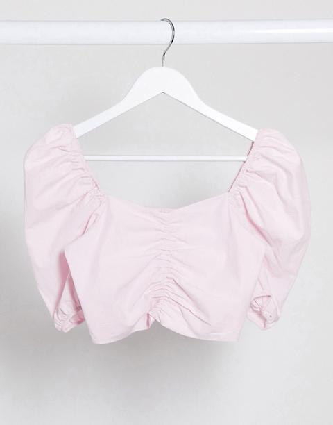 Pull&bear - Top Froncé Sur Le Devant Avec Manches Volumineuses - Rose