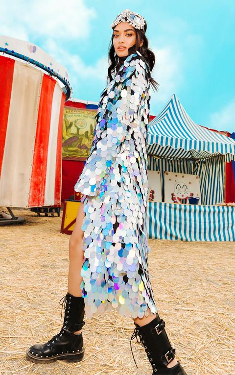 silver sequin kimono dress
