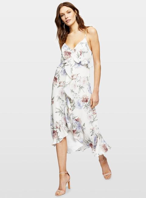 Ivory Big Bloom Frill Midi Dress