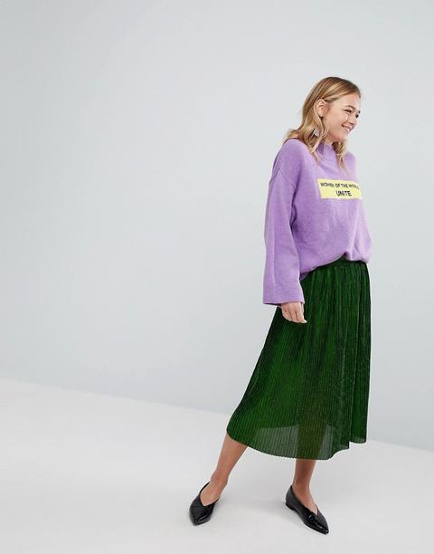 Monki - Gonna Midi A Pieghe Con Glitter - Verde