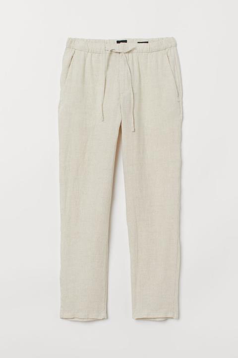 Pantalón Con Lino Relaxed Fit - Blanco