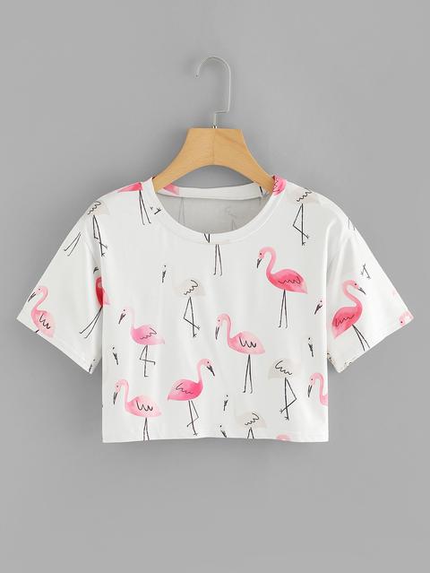 Camiseta Corta Con Estampado De Flamencos