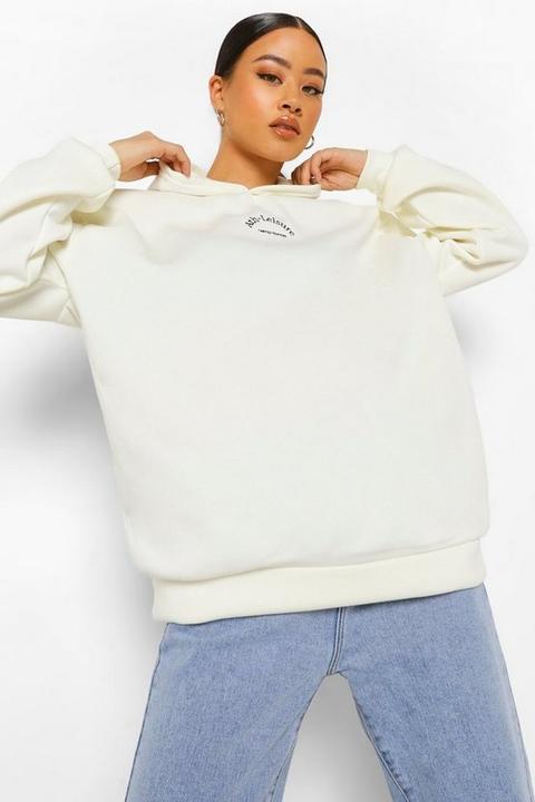 Womens Ath-leisure Oversized Embroidered Hoodie - White - S, White