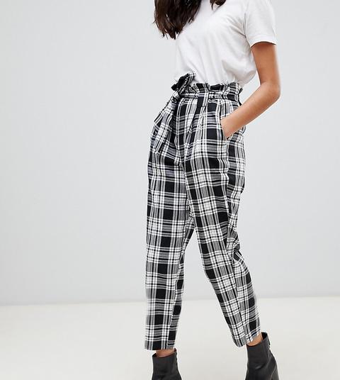 Miss Selfridge Paper Bag Waist Trousers In Check