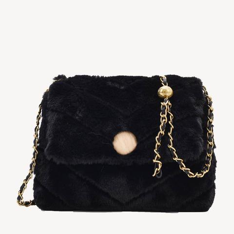 Quilted Faux Fur Chain Bag