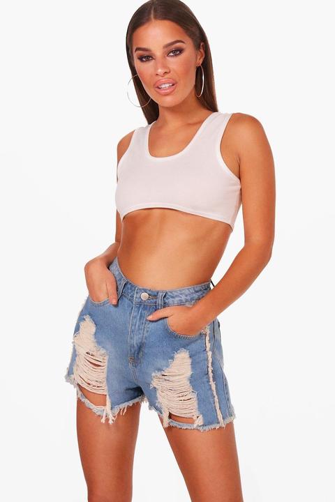 Petite Kate High Rise Fray Denim Mom Short