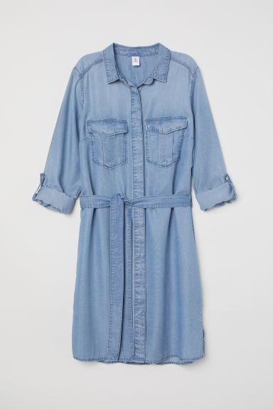 H & M - Vestido Camisero En Denim - Azul