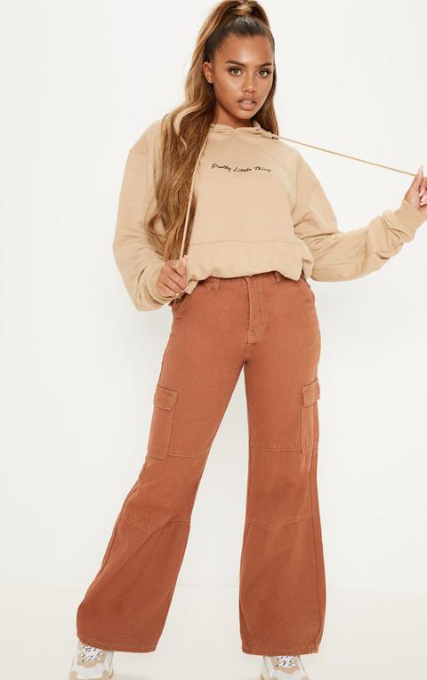 Dark Rust Contrast Stitch Wide Leg Cargo Jeans