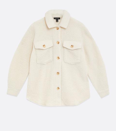 Cream Teddy Button Up Shacket New Look