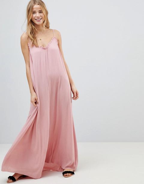 Asos - Vestito Lungo Scollato Sul Retro In Tessuto Effetto Stropicciato - Rosa