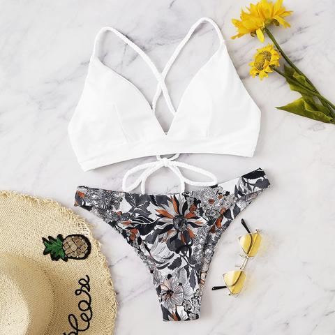 Set Bikini Con Stampa Floreale A Croce