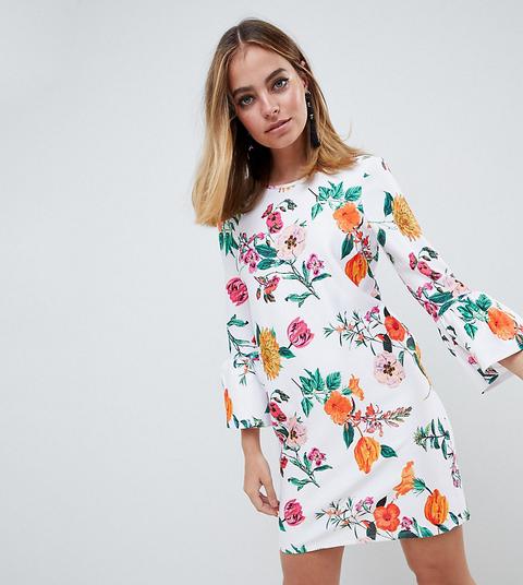 Minivestido Recto Con Manga Acampanada Y Diseño Botánico De Asos Design Petite