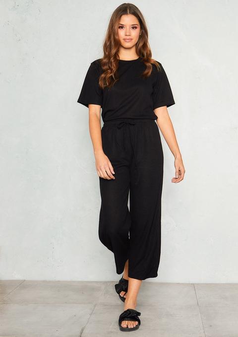 Jade Black Drawstring Culottes