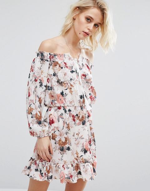 Vestido Bardot Floral De Boohoo