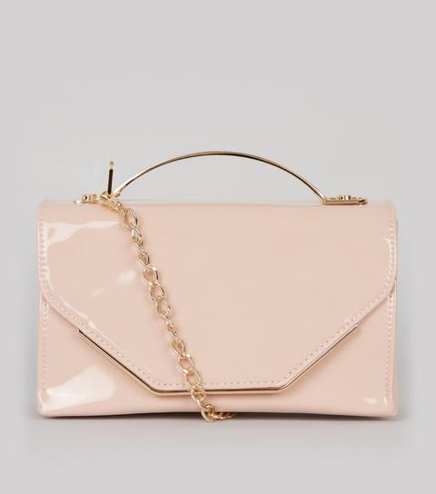 Shell Pink Patent Metal Trim Cross Body Bag