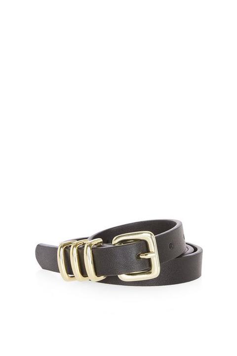 Womens Pu Skinny Triple Keeper Belt - Black, Black