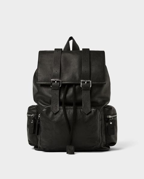 zara man leather backpack