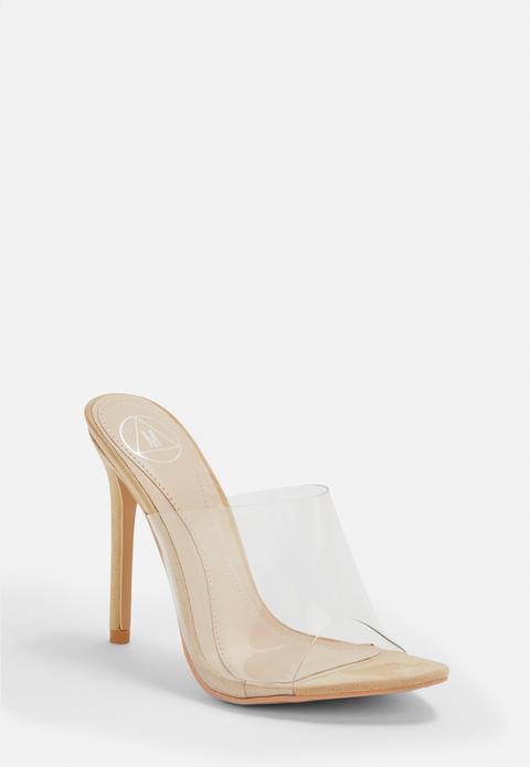 Mules À Talons Nudes Lanière Plastique Stassie X Missguided
