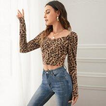 Camisetas Drapeado Leopardo Elegante
