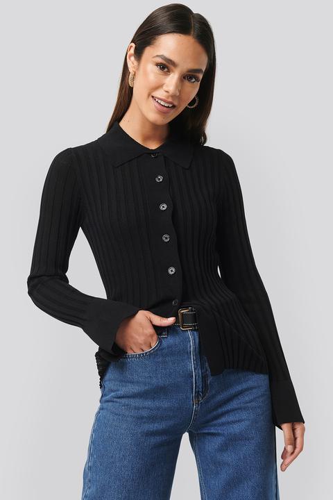 Na-kd Trend Ribbed Buttoned Knitted Sweater - Black
